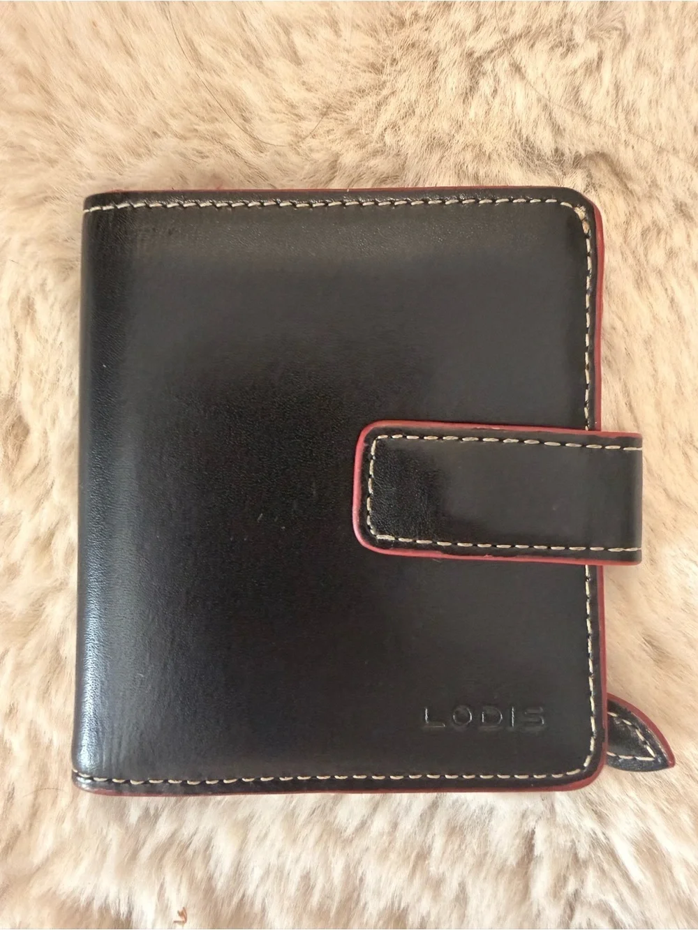 Lodis Black and Red Leather Wallet Bifold